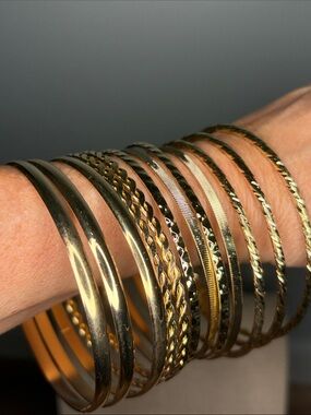 Classic Gold Tone Bangle Bracelet Set of 12